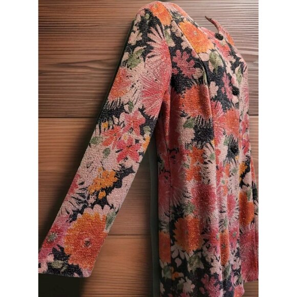 Susan Graver Pink Orange Sparkle Floral Knit 3 Button Long Blazer Jacket Sz S - Picture 3 of 8